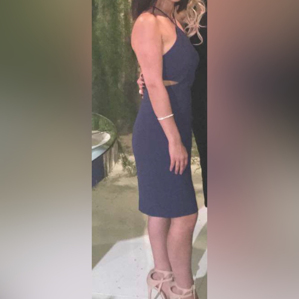 Blue Halter open back cut out dress